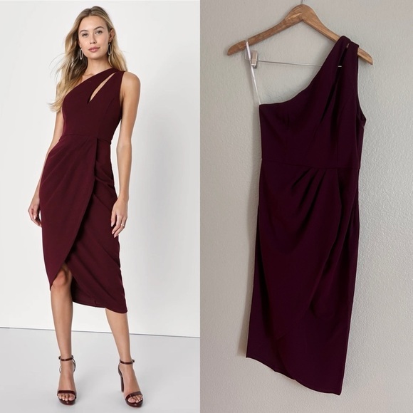 Burgundy One-Shoulder Cutout Asymmetrical Dress Medium - Picture 1 of 8